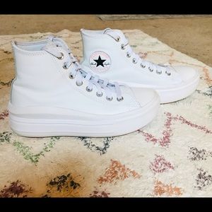 Converse Chuck Taylor All Star Move High Top White Leather Platforms Sneakers